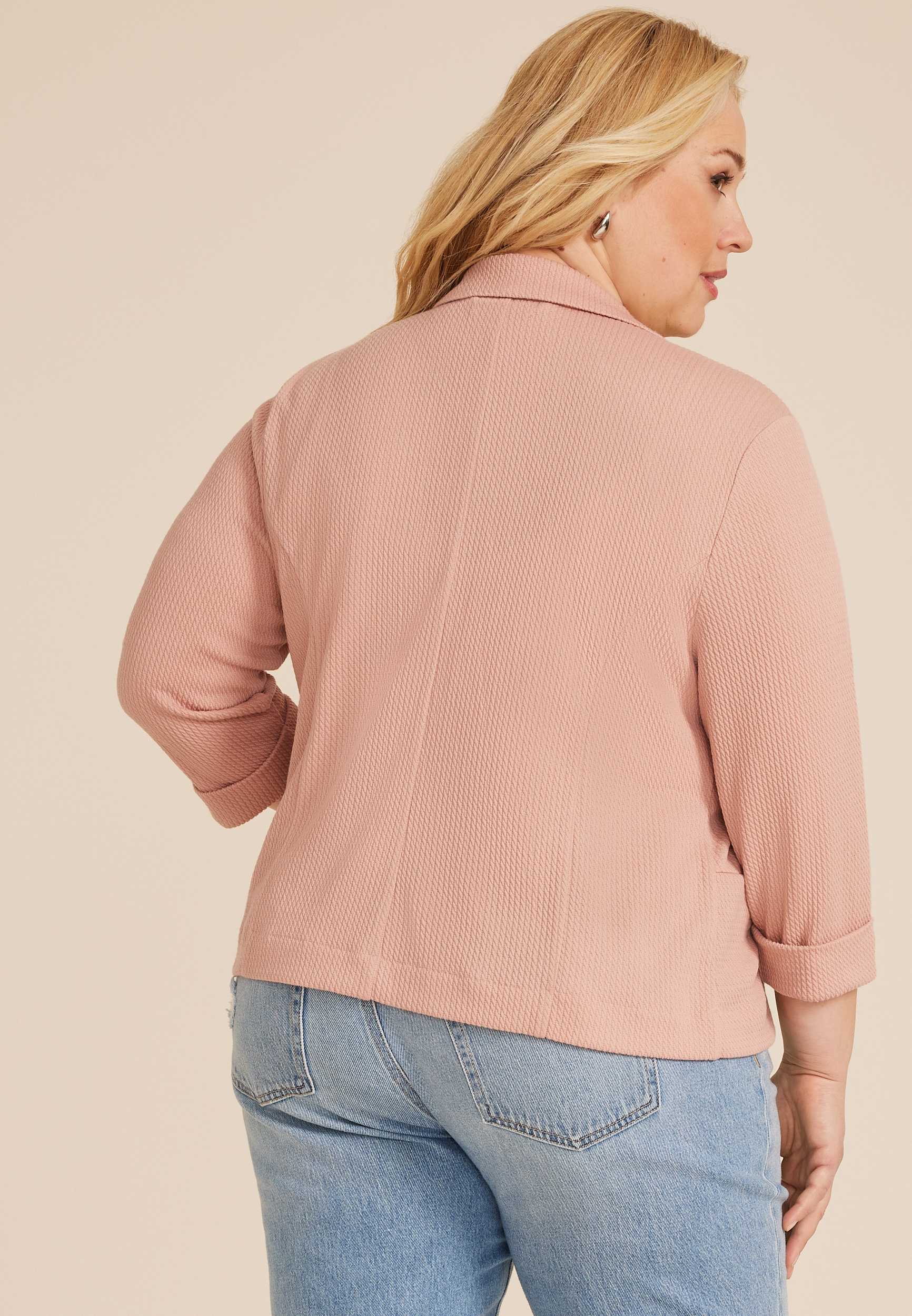 Plus Size Textured Versa Open Front Cropped Blazer, C9369, large