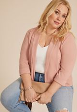 Plus Size Textured Versa Open Front Cropped Blazer, C9369, small