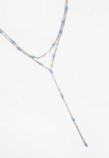 Silver Blue Beaded Y Necklace, , small