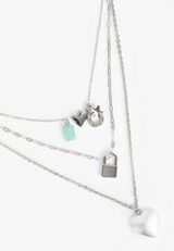 Silver Multi Charm Layered Necklace, C431, small