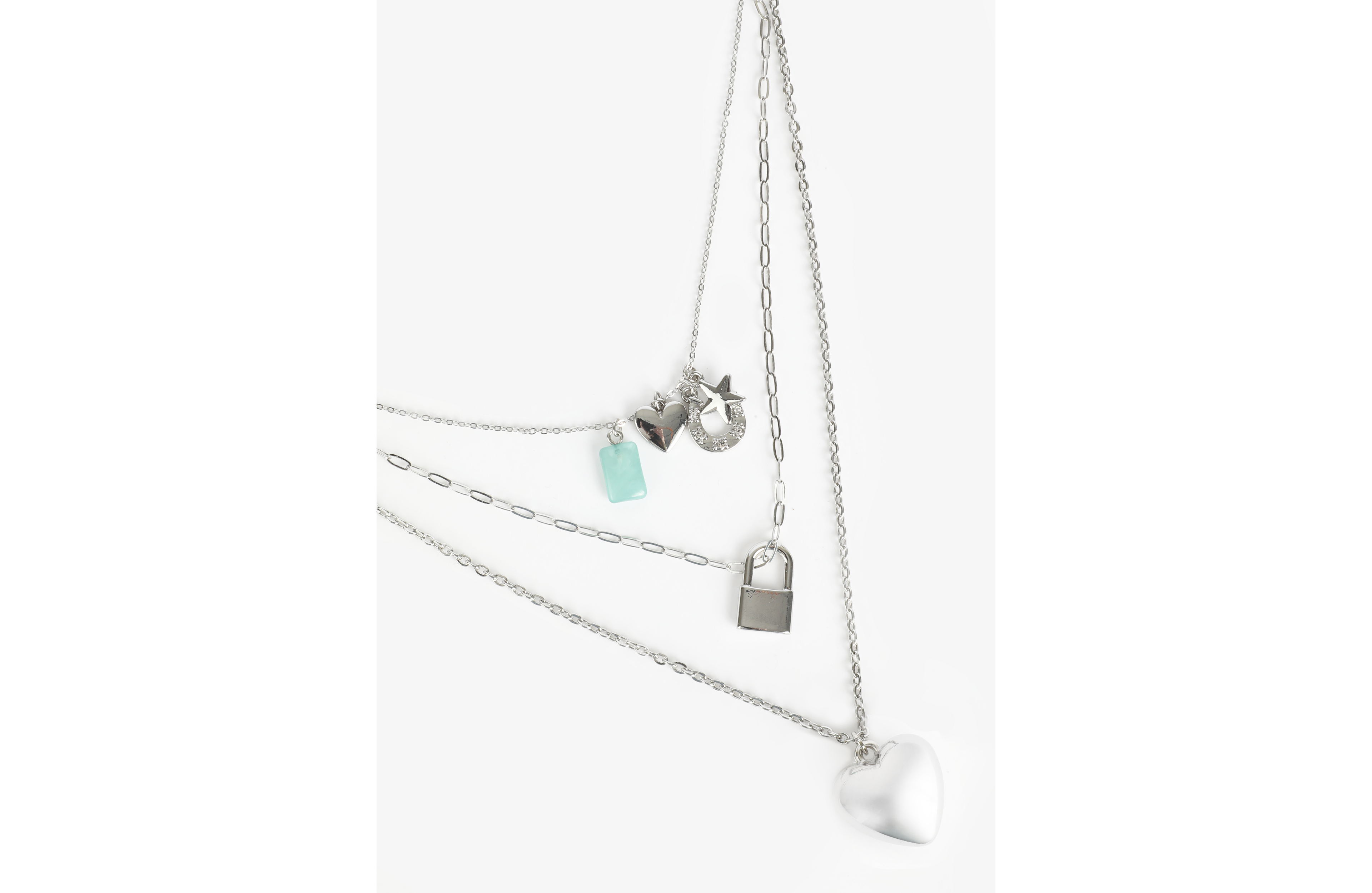 Silver Multi Charm Layered Necklace