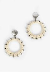 Silver Natural Raffia Studded Hoop Earrings, C254, small
