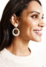 Silver Natural Raffia Studded Hoop Earrings, C254, small