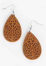 Wooden Filigree Teardrop Earrings, C5036, small