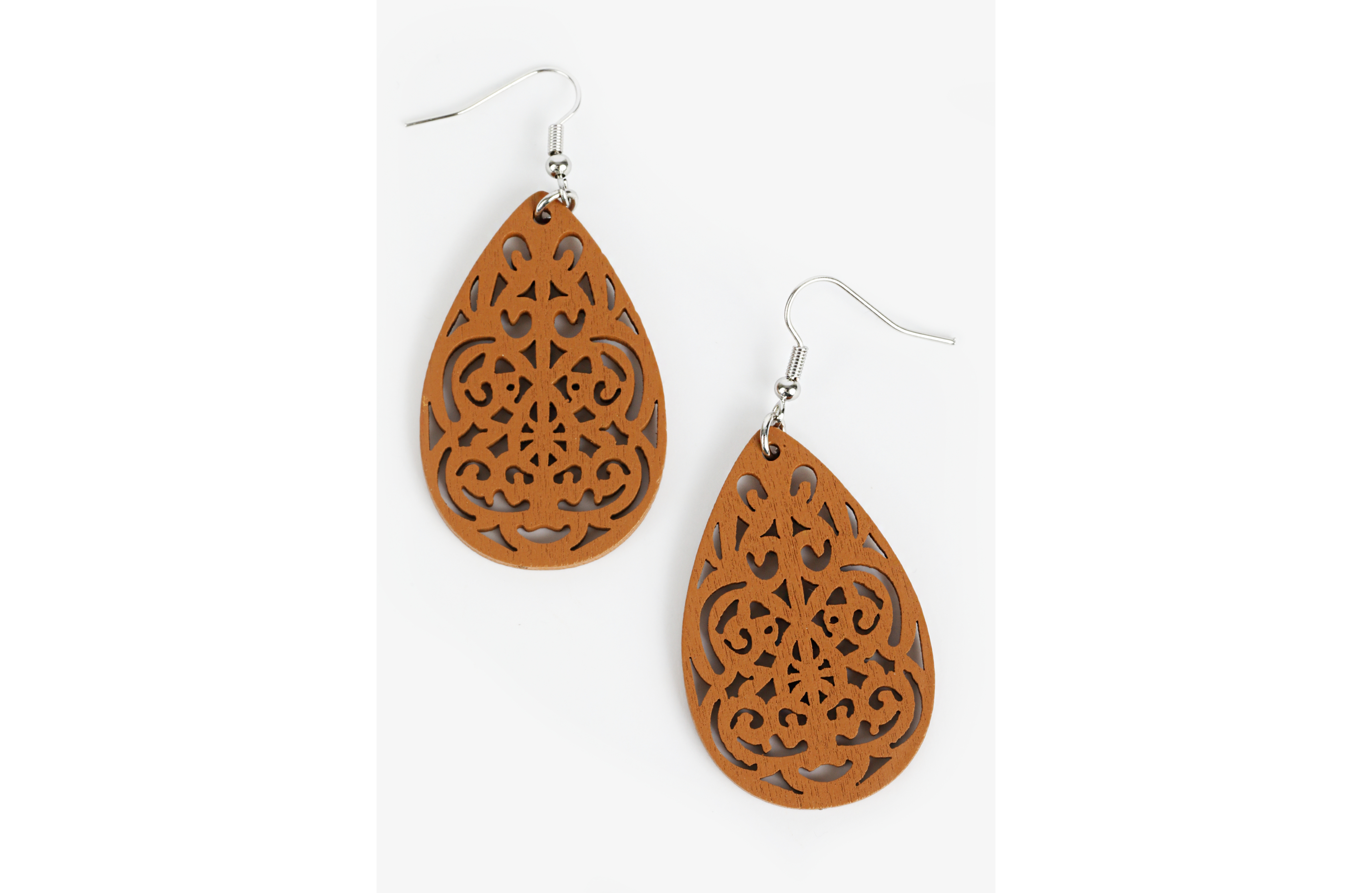Wooden Filigree Teardrop Earrings