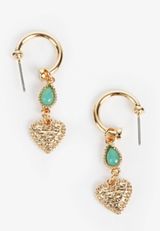 Gold Heart Drop Earrings, GOLD, small