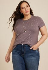 Plus Size 24/7 Kennedy Polka Dot Crew Neck Tee, C2580, small