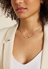 Silver Crystal Bar Necklace, SILVER, small