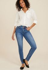 Everflex&trade; High Rise Stacked Waist Double Button Super Skinny Jean, , small