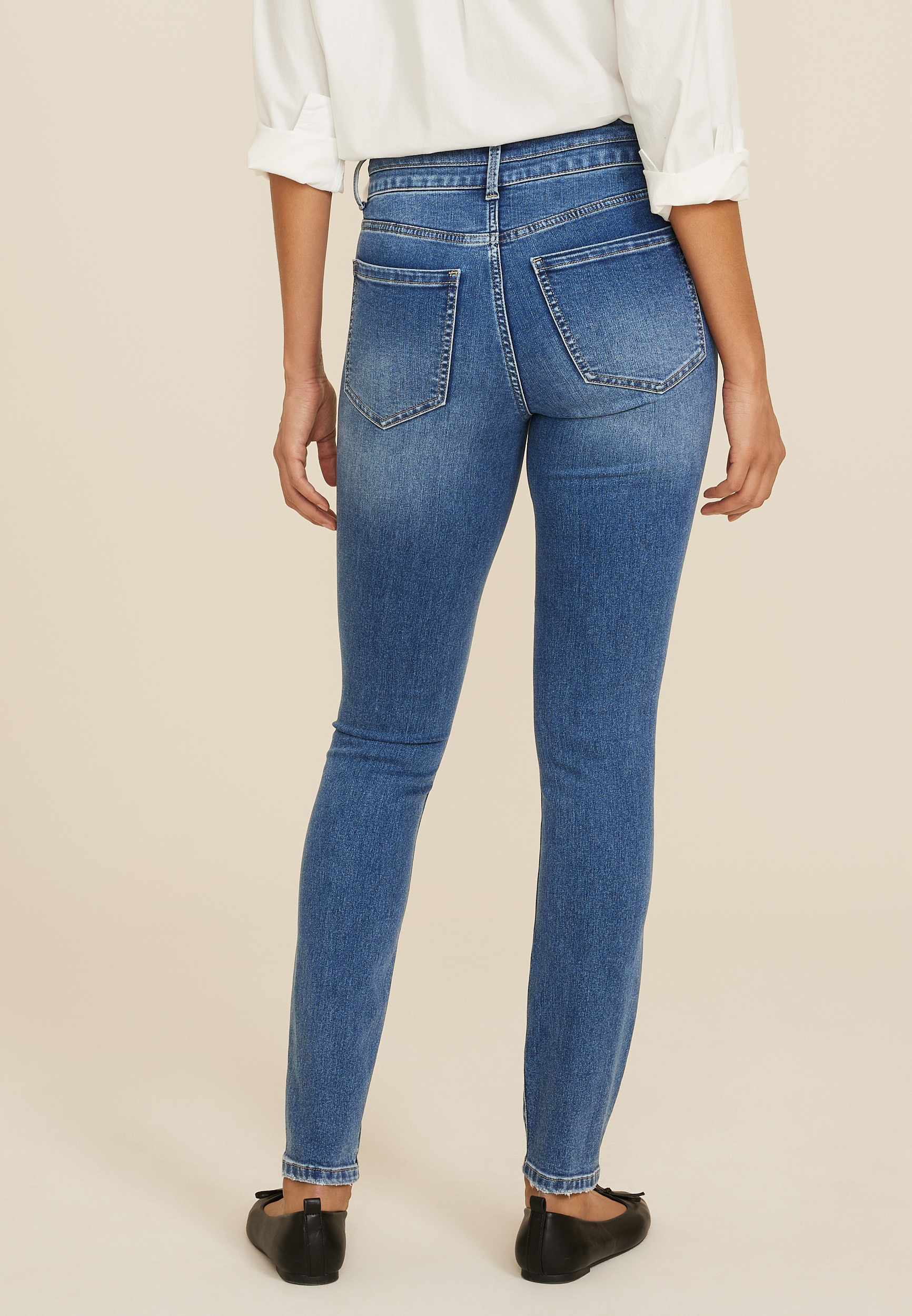 Everflex&trade; High Rise Stacked Waist Double Button Super Skinny Jean, , large
