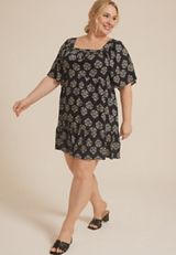 Plus Size Printed Flutter Sleeve Babydoll Dress, C1756, small