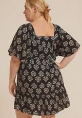 Plus Size Printed Flutter Sleeve Babydoll Dress, C1756, small