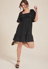 Smocked Bubble Sleeve Skater Dress
