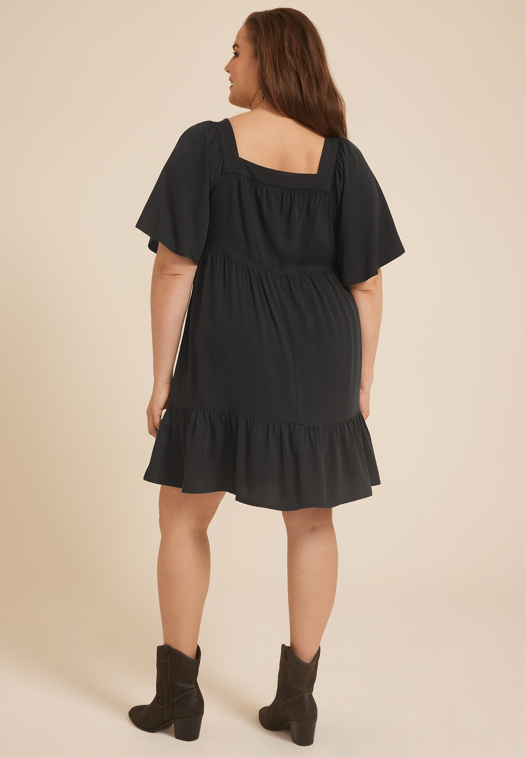 Plus Flutter Sleeve Babydoll Dress
