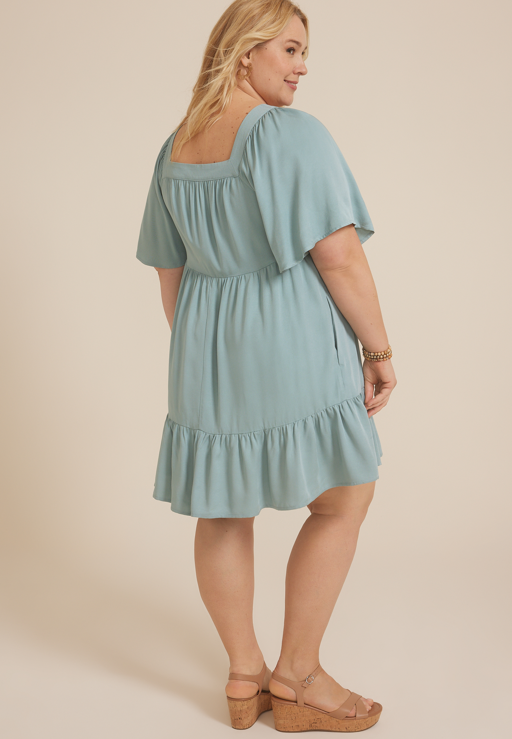 Plus Size Flutter Sleeve Babydoll Dress, C9826, large