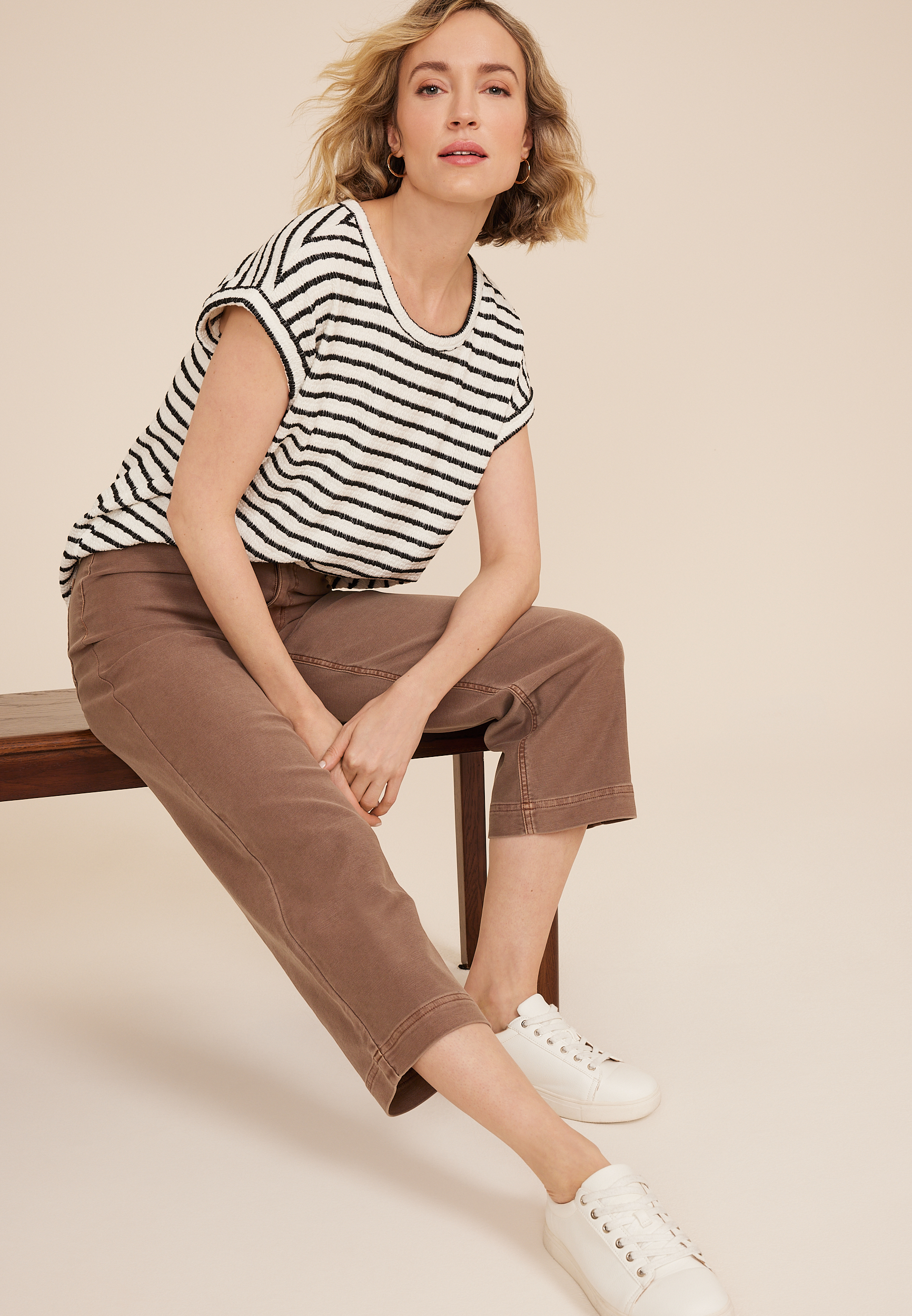 Stretch Twill High Rise Wide Leg Pant