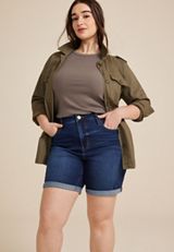 Plus Size Everflex&trade; High Rise Rolled Hem 8in Bermuda Shorts, C258, small