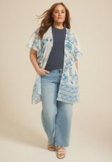 Plus Size Floral Border Kimono, C1772, small