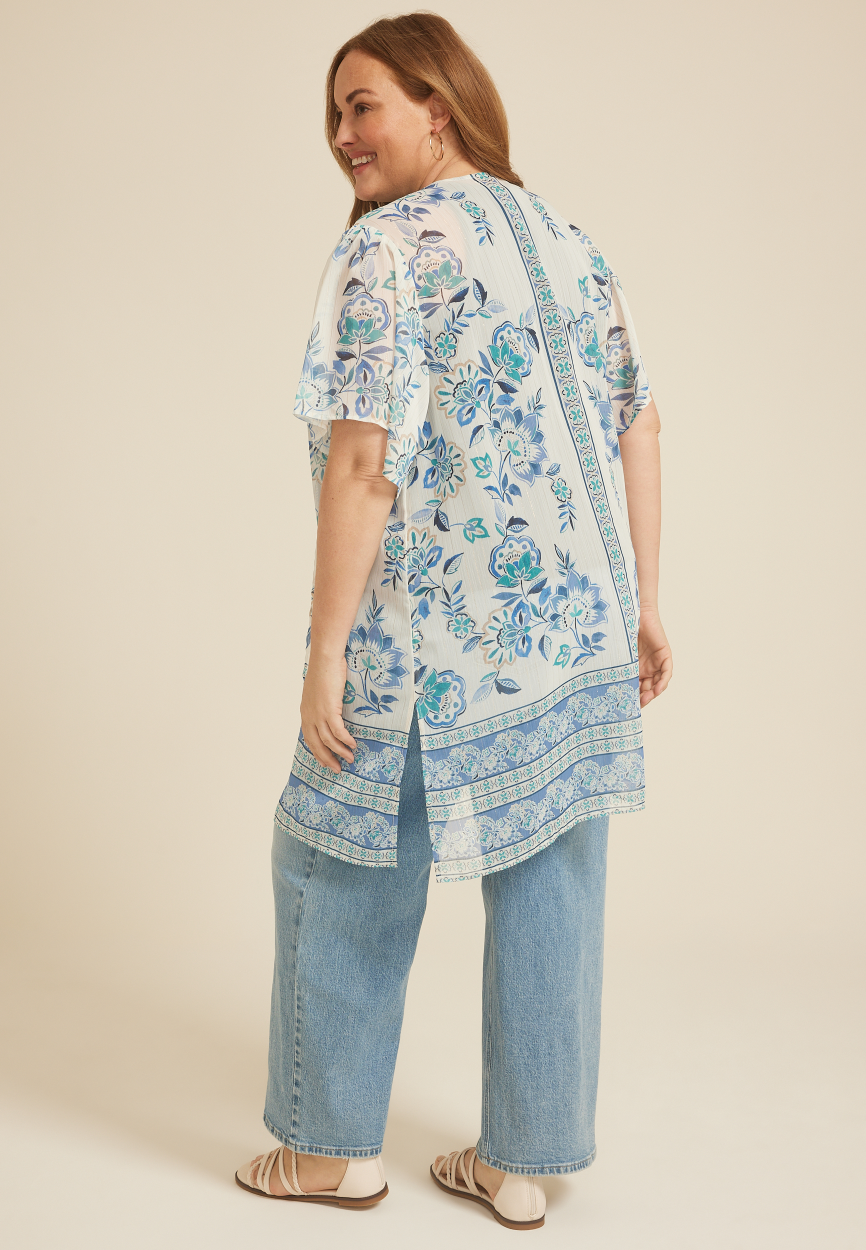 Plus Size Floral Border Kimono, C1772, large