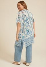 Plus Size Floral Border Kimono, C1772, small