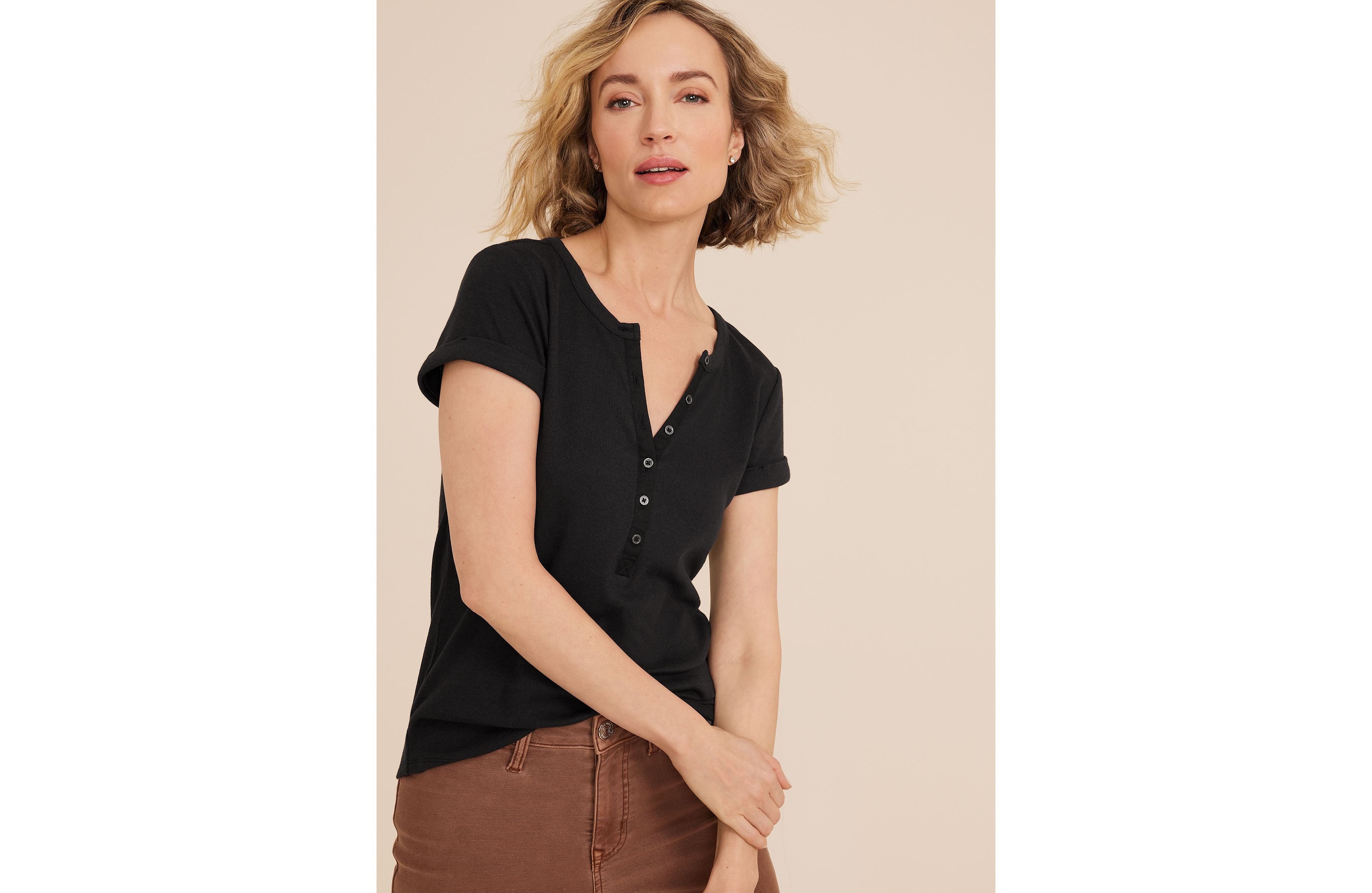 Ribbed Henley Short Sleeve Tee