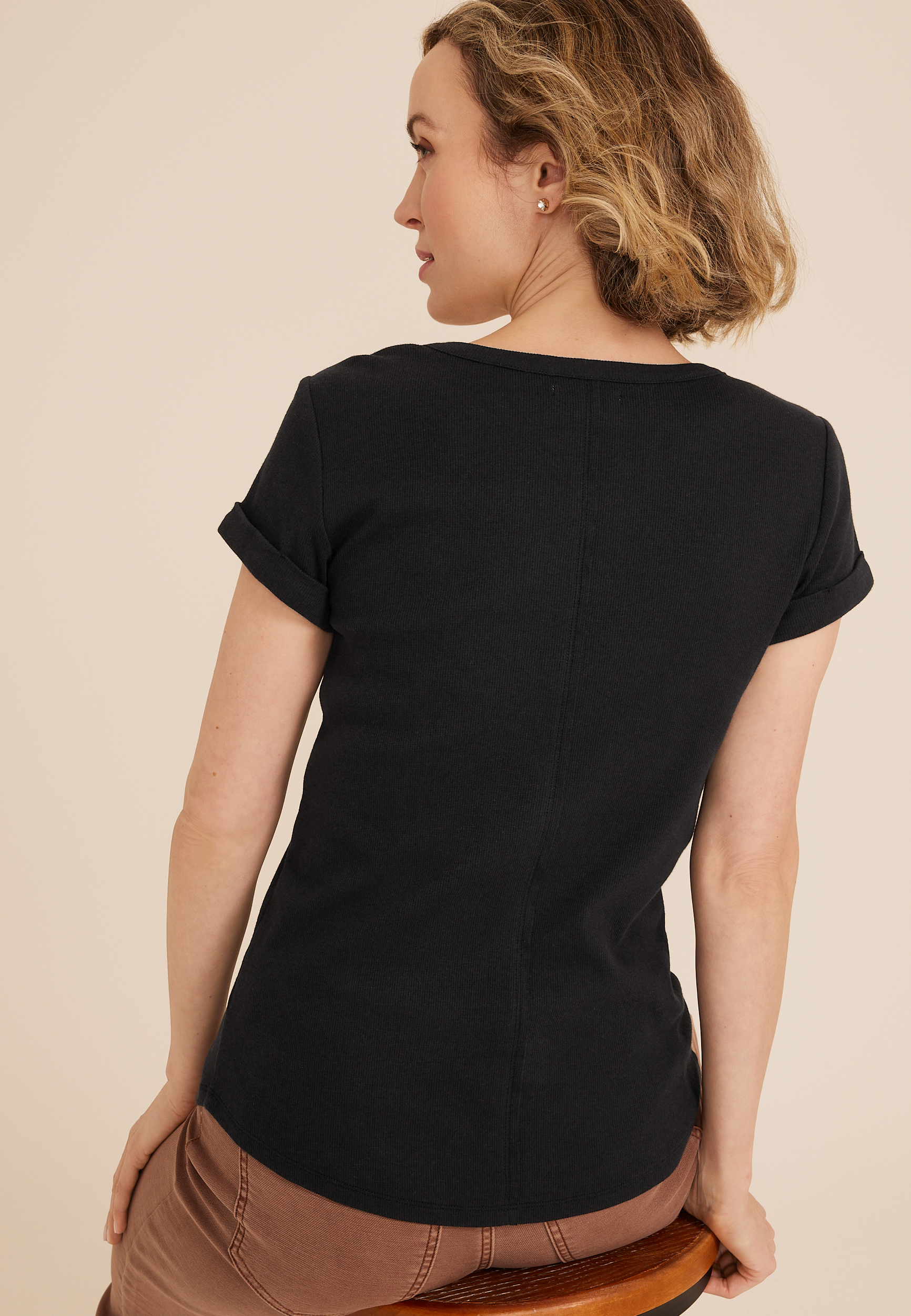 Ribbed Henley Short Sleeve Tee