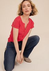Ribbed Henley Short Sleeve Tee, C9148, small