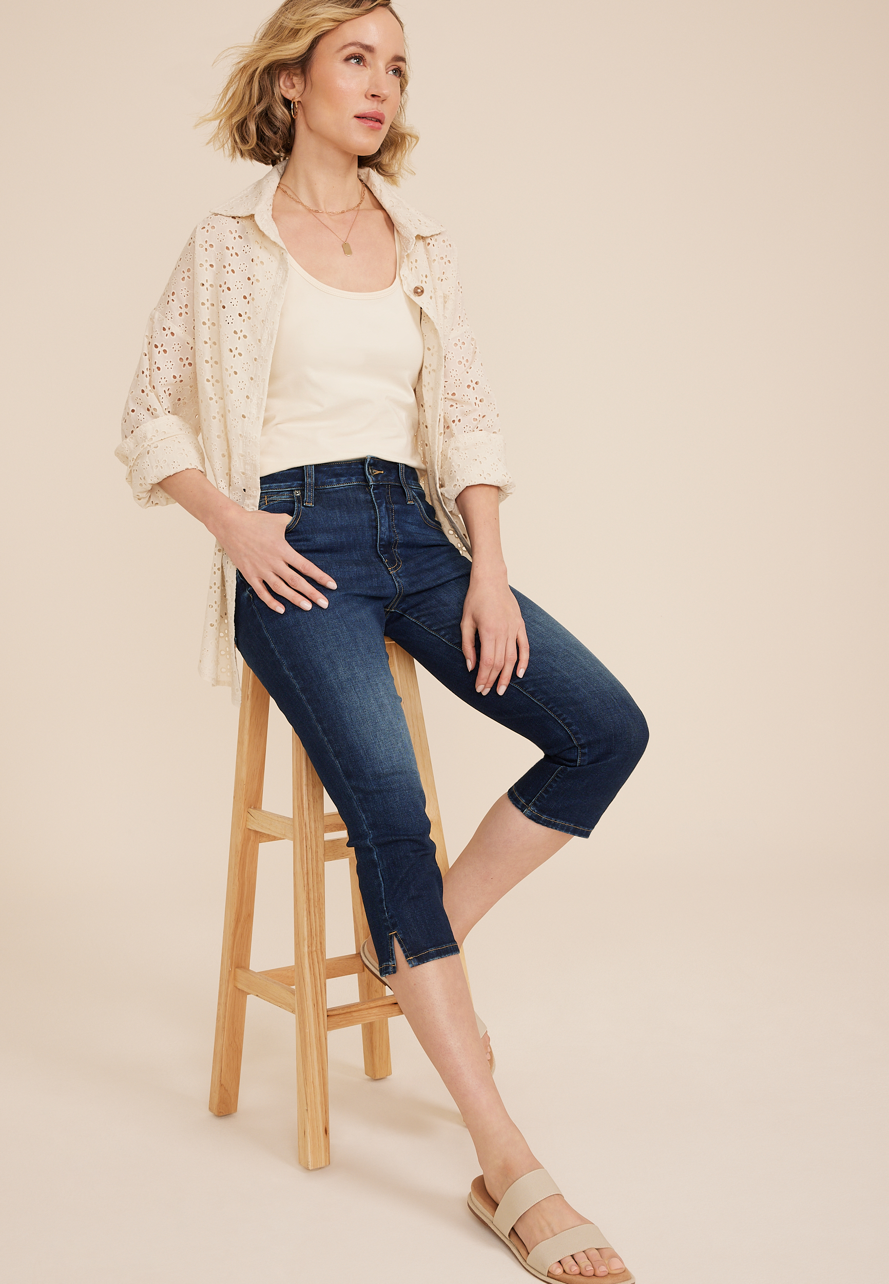 m jeans by maurices&trade; Cool Comfort Mid Rise Split Hem Skinny Capri, , large
