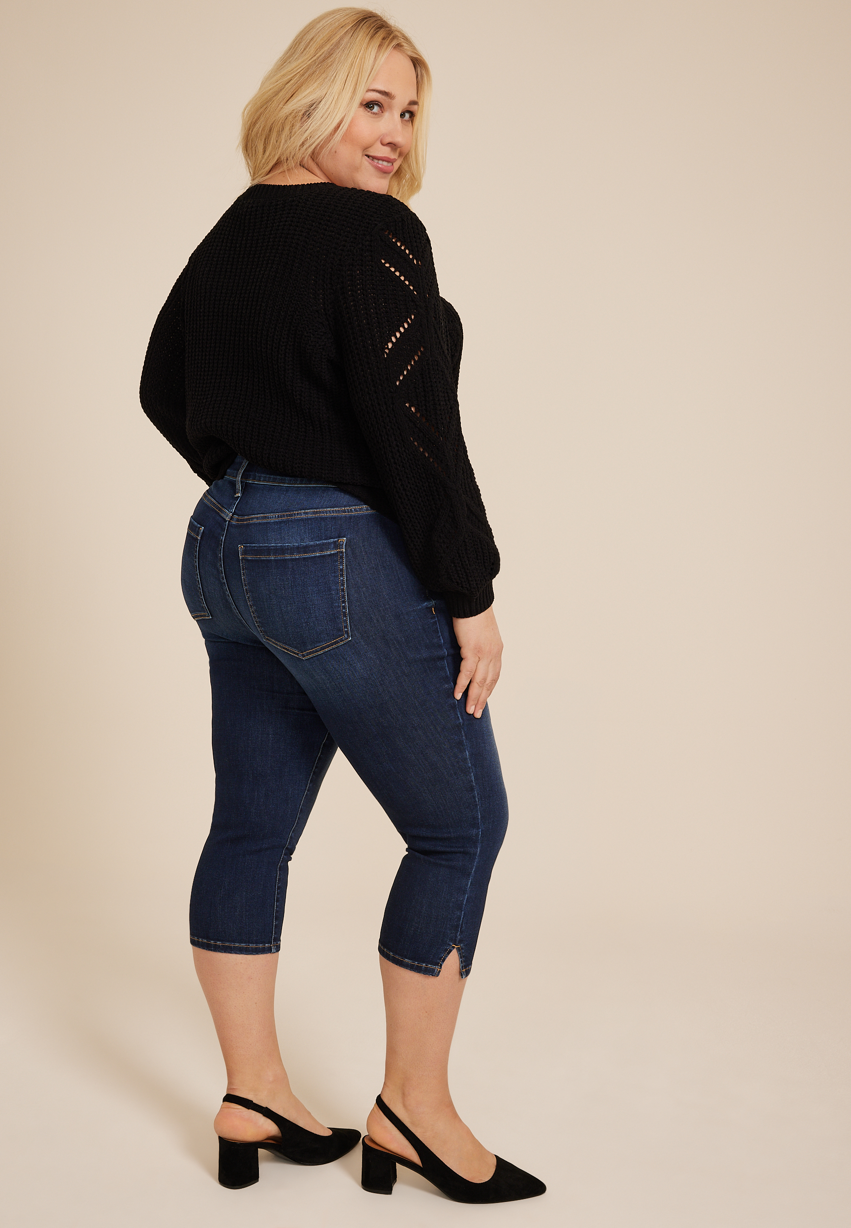 Plus Size m jeans by maurices&trade; Cool Comfort Mid Rise Split Hem Skinny Capri, DARK SANDBLAST, large