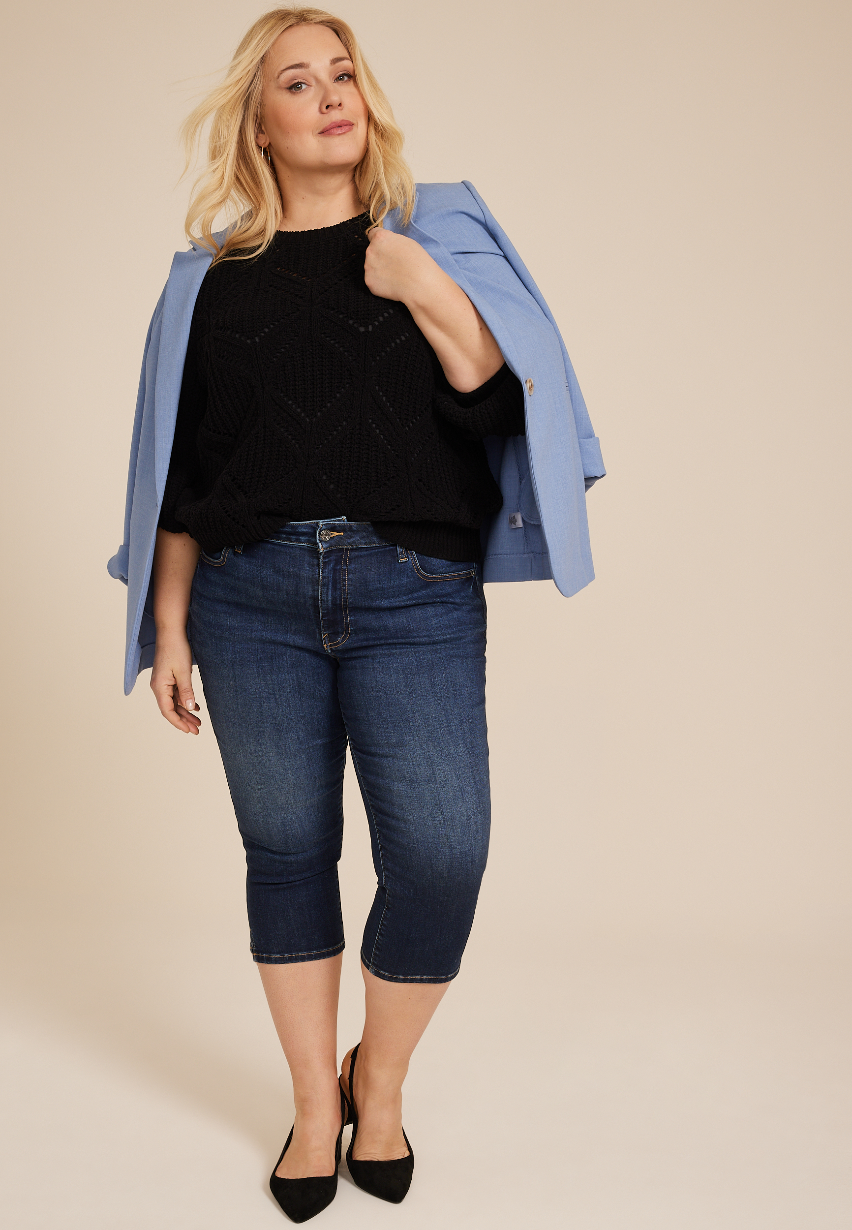Plus Size m jeans by maurices&trade; Cool Comfort Mid Rise Split Hem Skinny Capri, DARK SANDBLAST, large
