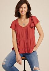 Flutter Sleeve V Neck Blouse, , small