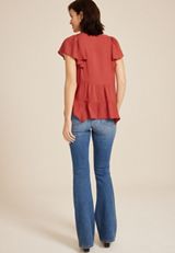 Flutter Sleeve V Neck Blouse, , small