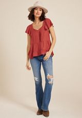 Flutter Sleeve V Neck Blouse, , small