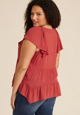Plus Size Flutter Sleeve V Neck Blouse, , small