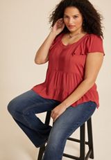 Plus Size Flutter Sleeve V Neck Blouse, , small