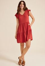 24/7 Flutter Sleeve Textured Mini Dress, C1569, small