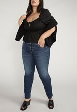 Plus Size Silver Jeans Co.&reg; Elyse Comfort Dark Mid Rise Straight Jean, DARK SANDBLAST, small