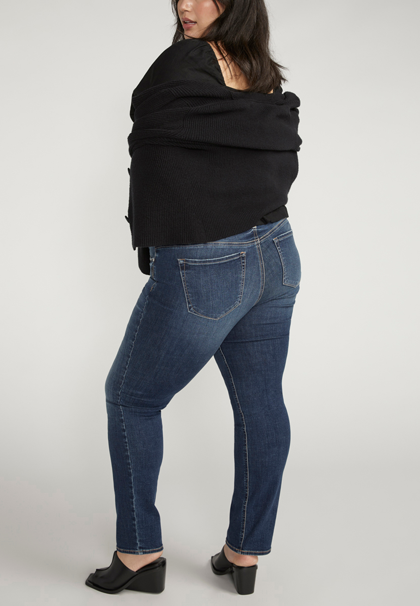 Plus Size Silver Jeans Co.&reg; Elyse Comfort Dark Mid Rise Straight Jean, DARK SANDBLAST, large