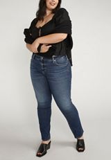 Plus Size Silver Jeans Co.&reg; Elyse Comfort Dark Mid Rise Straight Jean, DARK SANDBLAST, small