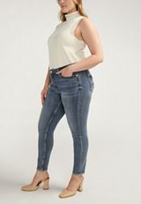 Plus Size Silver Jeans Co.&reg; Suki Curvy Mid Rise Frayed Hem Skinny Jean, MEDIUM SANDBLAST, small