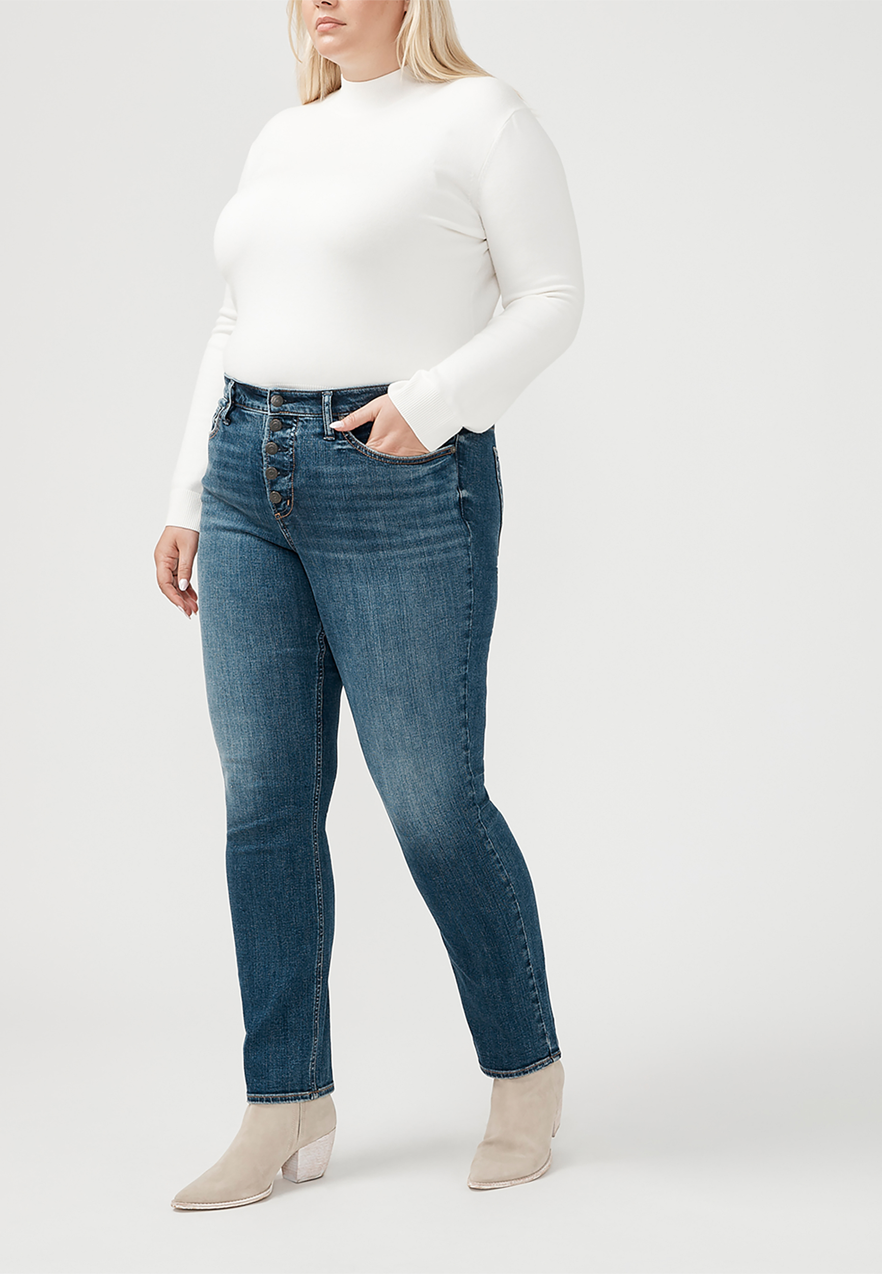 Plus Size Silver Jeans Co.&reg; Most Wanted Mid Rise Buttonfly Straight Jean, C258, large