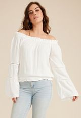 Clip Dot Smocked Off The Shoulder Top, SUGAR SWIZZLE, small