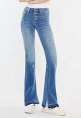 KanCan&trade; Mid Rise Buttonfly Split Hem Flare Jean, C3337, small