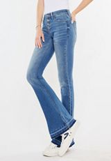 KanCan&trade; Mid Rise Buttonfly Split Hem Flare Jean, C3337, small
