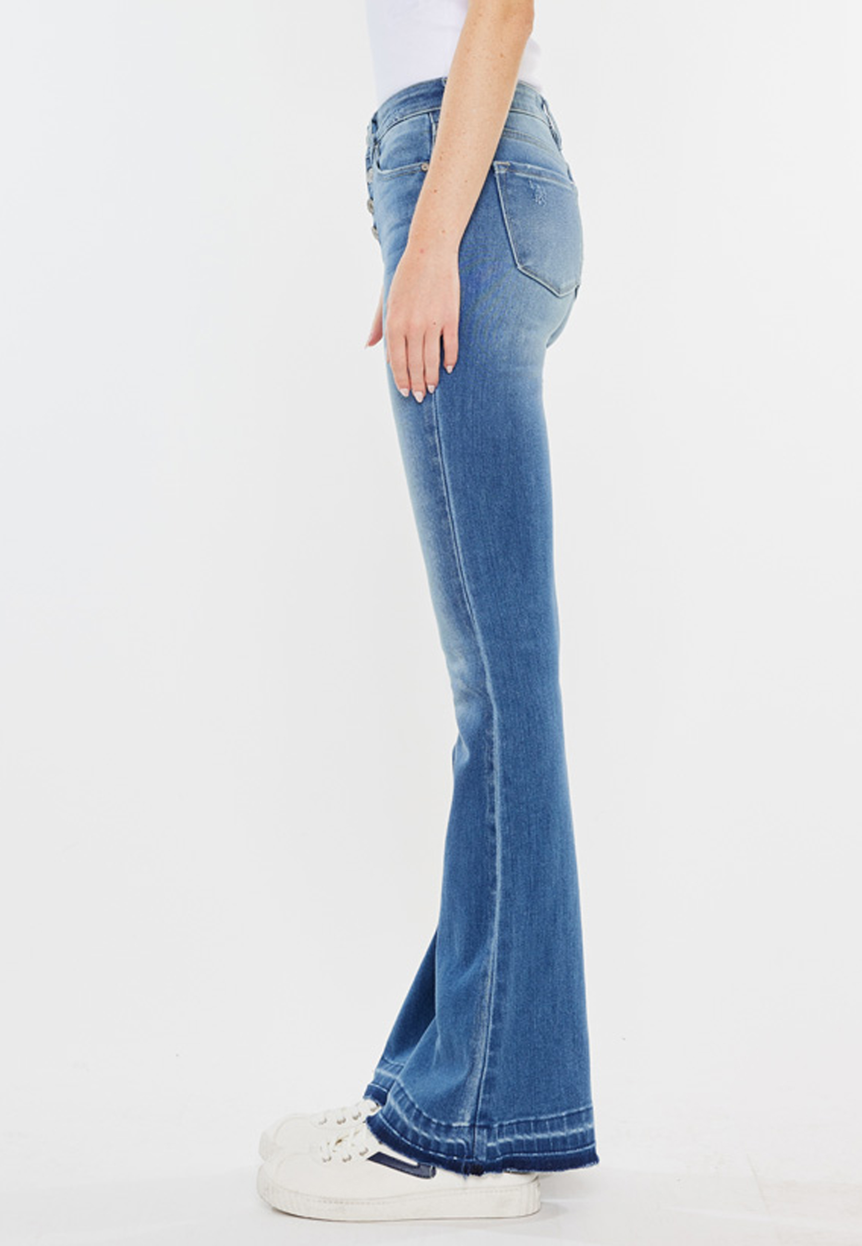 KanCan&trade; Mid Rise Buttonfly Split Hem Flare Jean, C3337, large