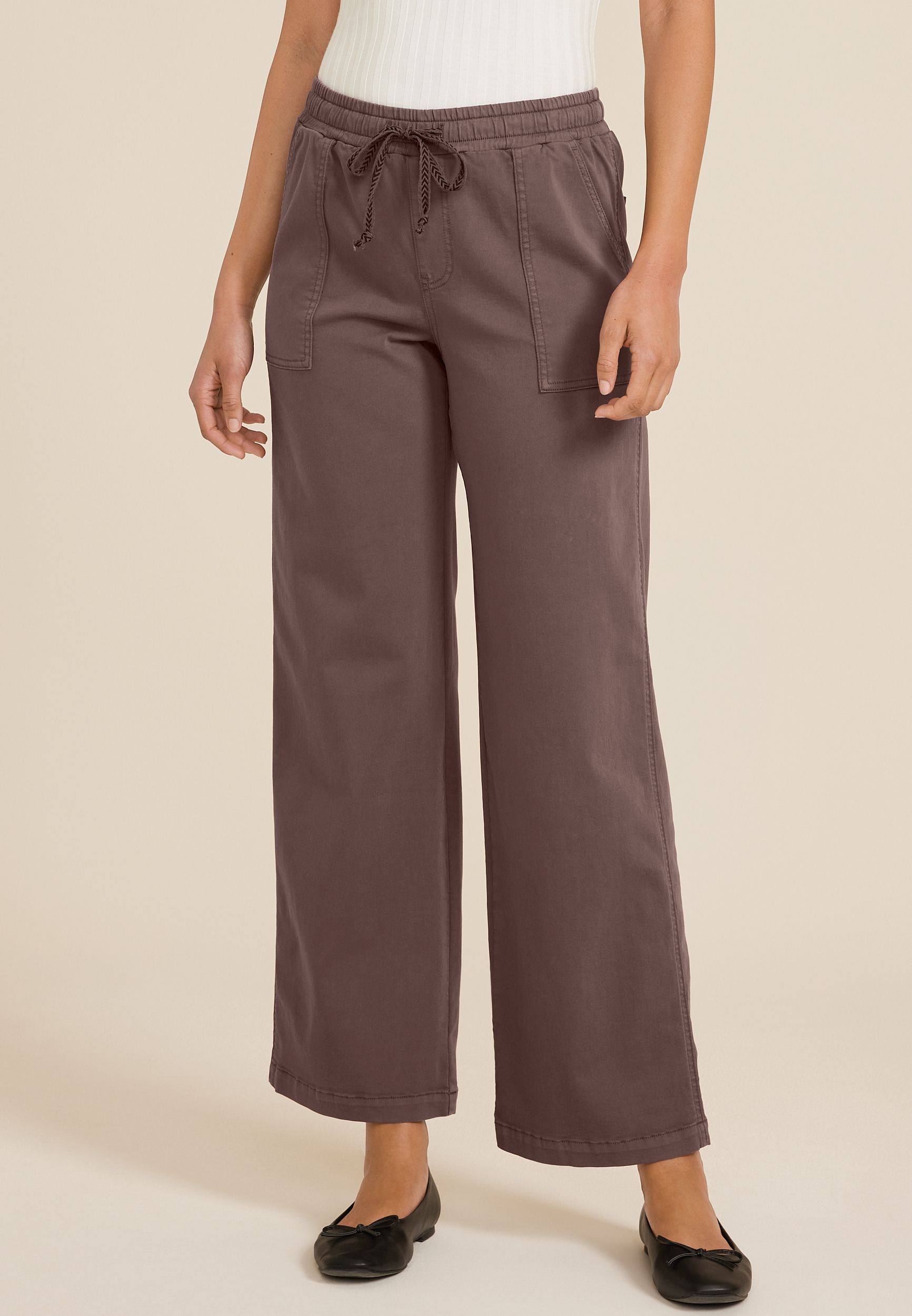 Maurices Women's Weekender High Rise Wide Leg Pants Brown Size Large