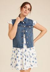Dark Raw Hem Denim Vest, , small