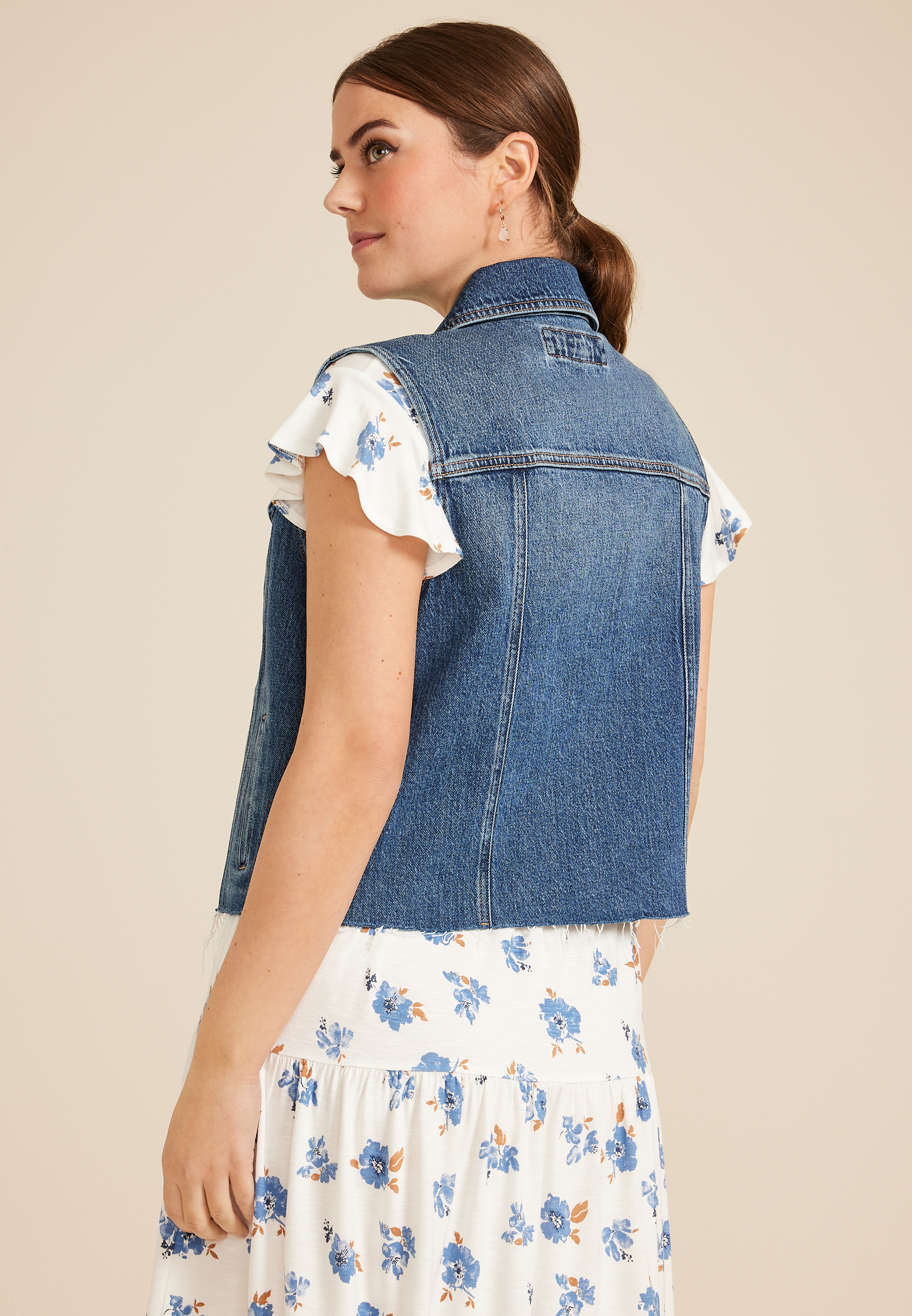Dark Raw Hem Denim Vest, , large