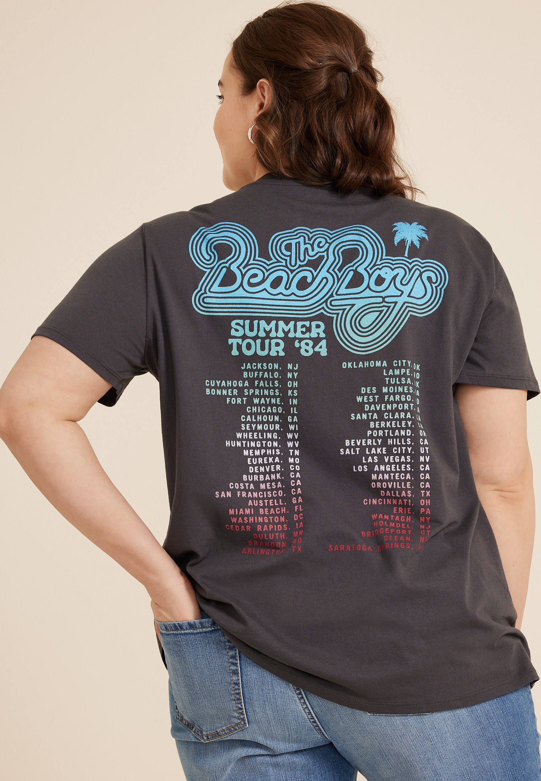 Plus Size The Beach Boys Summer Tour 1984 Oversized Fit Graphic Tee, , large