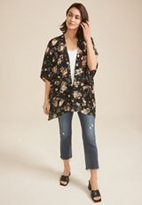 Black Floral Kimono, BLACK COMBO, small